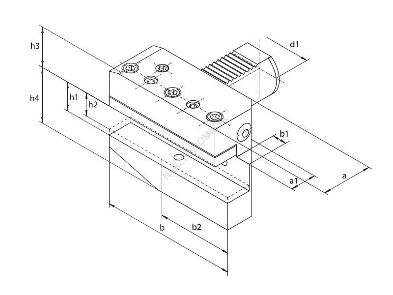 Rysunek techniczny: Oprawka poprzeczna wydłużona VDI B5 1124P 20L do narzędzi z chwytem kwadratowym - BISON-BIAL